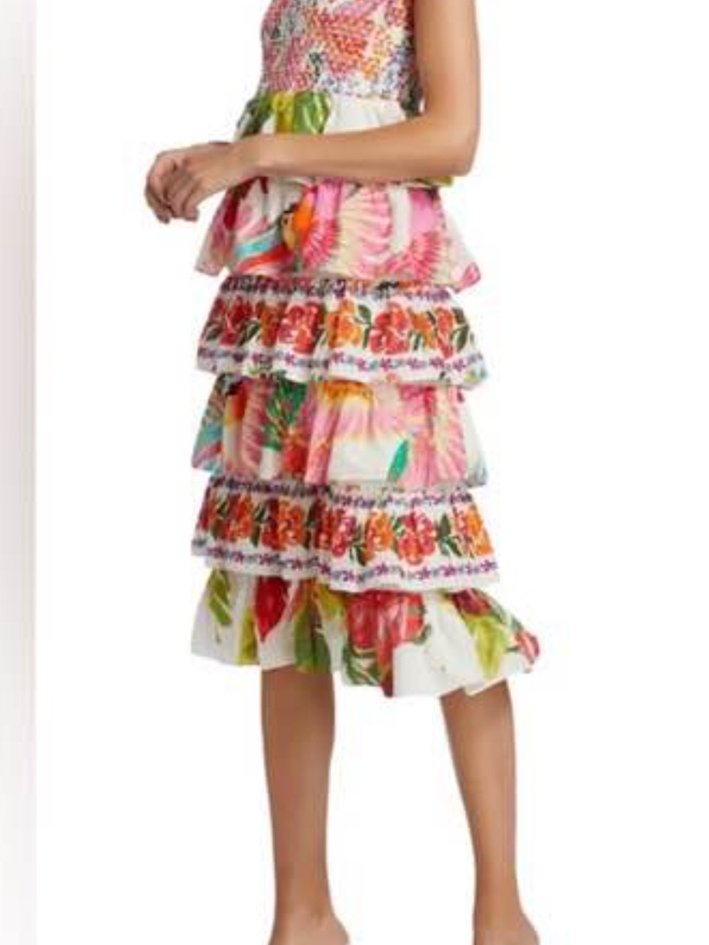FARM Rio Multicolor Floral Tiered Midi Skirt